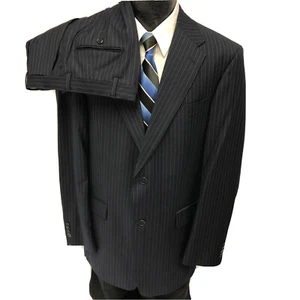 2 pc Daniel Cremieux Loro Piana Navy Blue Pin Stripe Wool Suit 42 L Pants 34/31 - Picture 1 of 11