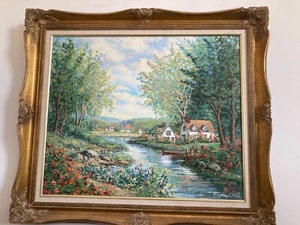 dipinto olio su tela vintage di Fiora Cozzi, artista americana 1922-92 incorniciato - Foto 1 di 7