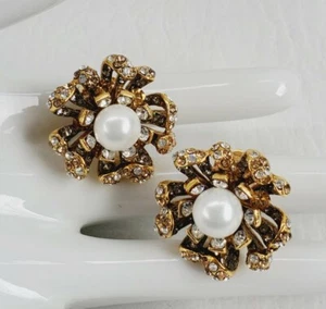 Jose & Maria Barrera Stunning Faux pearl crystal Flower Earrings  - Picture 1 of 7