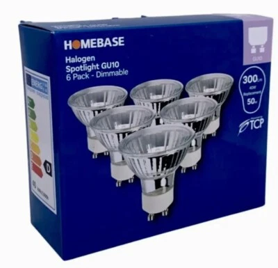 GU10 40W 50W Watt Halogen Spotlight Gu10 Bulbs Dimmable Homebase Pack of 6 M - Image 1 of 4