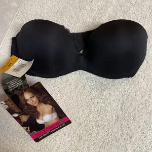 Lily Of France NWT Black Gel Touch Strapless Bra Clear Straps~Convertible Sz 34A - Picture 1 of 6