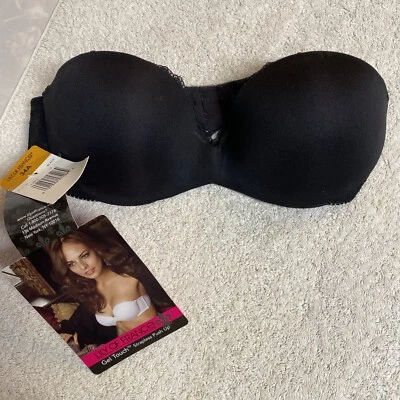 Lily Of France NWT Black Gel Touch Strapless Bra Clear Straps~Convertible Sz 34A - Image 1 of 4