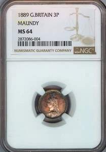 1889 G.BRITAIN 3P MAUNDY MS64 Toned  - Picture 1 of 2