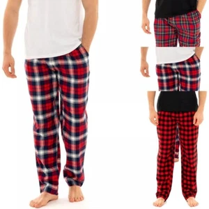 Mens Thermal Flannel Pyjamas Brushed Cotton Check Stripe Winter Warm  S - 5XL - Picture 1 of 9