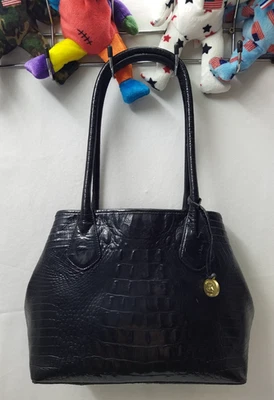 Brahmin Black Patent Leather Crocodile Embossed Double Handles Tote Shoulder Bag - Image 1 of 4