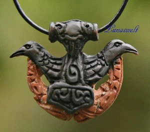 Wikinger Schmuck Anhänger Thorshammer Hugin & Munin mit Band - Bild 1 von 4
