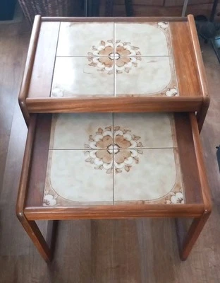 Vintage Nest Of Tiled Top Tables Scandi Danish G Plan Era MCM Retro 60s 70s - Image 1 of 4