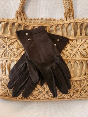 Black Cotton Wrist Gloves With Button Accent Made in West Germany VTG Size 6.5 - Image 1 of 4