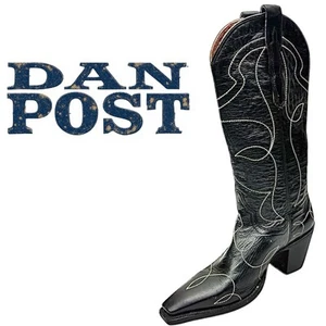 Dan Post Women’s Black Leather Vintage Cowboy Boots Size 6.5 M Pre-Owned - Picture 1 of 9