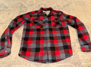 Eddie Bauer Sherpa Lined Flannel Snap Shirt Jacket Red Plaid Boys Sz  14/16 - Picture 1 of 6