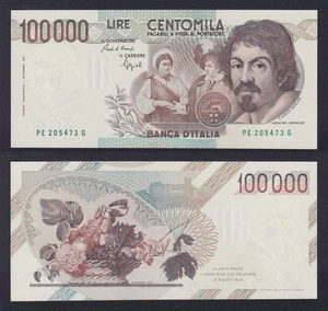 Italie 100000 Livres Caravaggio 1° Type 1992 P 110b Variante Numéros Verts Fds / - Picture 1 of 1