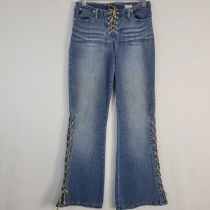 Vintage Y2K Mudd Lace Up Flared Jeans Gr. 3 Blau Low Rise Boho Hippie 90er Retro - Bild 1 von 7