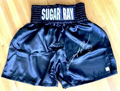 Sugar Ray Leonard Signed Boxing Black Trunks Autographed - Ships USA - Image 1 of 4