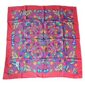 Vintage YSL Silkprint Scarf Large Square Multicolored Red Floral Mandala - Picture 1 of 9