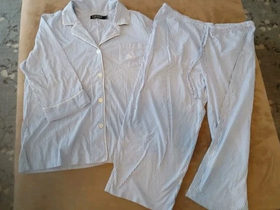 Ralph Lauren 100% хлопок вязаный синий/белый полоски Бермуды шорты пижамы комплект Sz L - Изображение 1 из 4