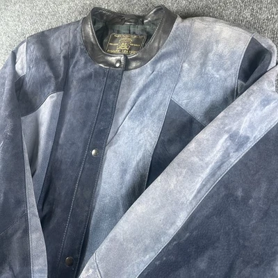 Chaqueta de gamuza de cuero Bimark vintage años 70/80 retazos geométricos hecha en Finlandia Foto 1 de 4