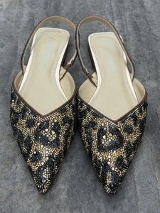Betsey Johnson Flats Sz 7 Leopard Rhinestone SB-Vance Pointed Toe Slingback Shoe - Picture 1 of 12