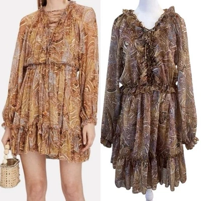 Beulah Paisley Ruffle Lace Up Elastic Waist Dress Fairy Whimsigoth Coquette S - Image 1 of 4