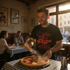 Funny Pizza Shirt for Men Olive Green Chef Tee Casual Gift “Pizza Is the Answer” - Picture 1 of 16