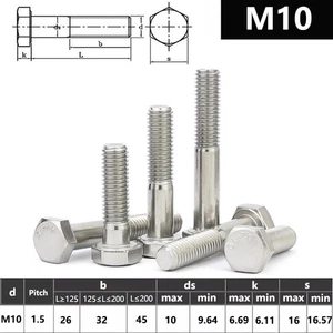 M10 / 10mm A2 STAINLESS STEEL PART THREADED HEX HEAD BOLTS HEXAGON SCREWS DIN931 - Picture 1 of 5