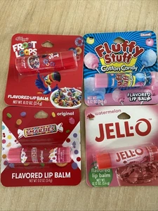 4 aromatisierte Lippenbalsam Wassermelone Jell-O Fruchtschleifen flauschige Sachen Smarties Chapstic - Bild 1 von 6