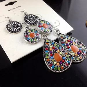 3 Paar/Menge böhmisch Boho bunt Harz Perle Wassertropfen Quaste Damen Ohrringe - Bild 1 von 7