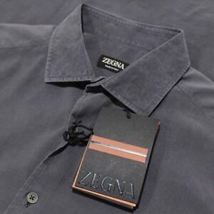 Zegna NWT Casual Button Down Shirt Size L US In Solid Dark Gray 100% Silk