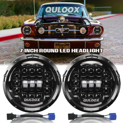 For Ford Mustang Bronco 1965-78 F100 F250 7 Inch Round LED Headlights Hi/Lo Beam Foto 1 de 4