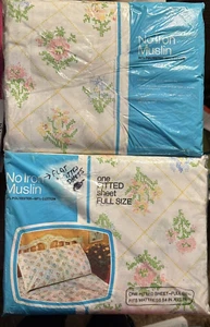 2 VINTAGE JC PENNEY FULL SIZE Fitted & Flat Sheet New In Package No Iron Muslin - Picture 1 of 5