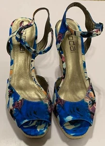 Moda Spana Wedge Floral Blue Multicolor Sandal Womens 9.5 M Shoes Peep Toe - Picture 1 of 4