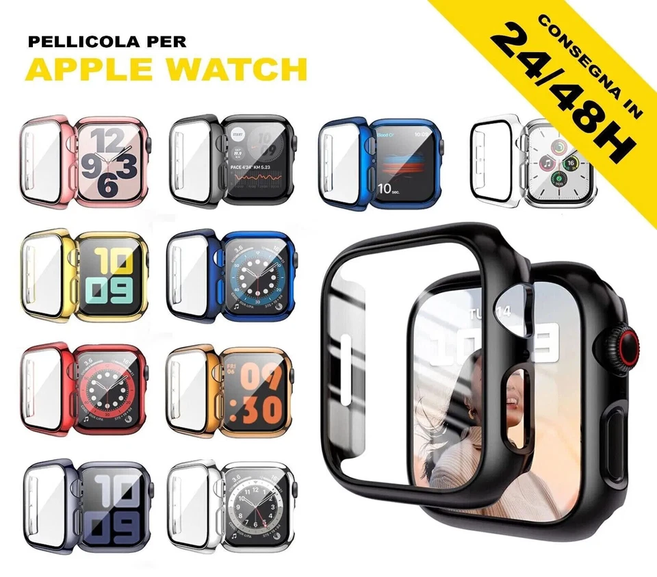 CUSTODIA COVER + PELLICOLA VETRO TEMPERATO PER APPLE WATCH 1 2 3 4 5 6 7 SE - Immagine 1 di 1