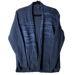 Chaps Ralph Lauren Blue Cable Knit Striped Cardigan Women's Size Large L - Picture 1 of 9