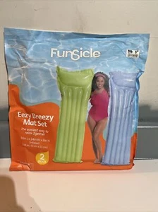 Set of 2 Funsicle Pool Mats 66-24” Green And Blue Floating Pool Mats - Picture 1 of 5