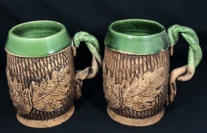 2er Set California Keramik Tassen Maxine Cloud 1929 braun grün Blätter Twining - Bild 1 von 12