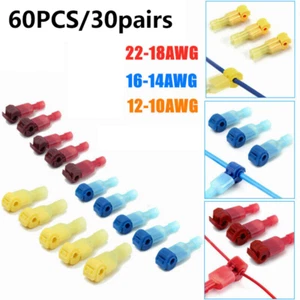 60PCS T-Tap Electrical Wire Crimp Terminals Quick Splice Connectors Terminals - Picture 1 of 15