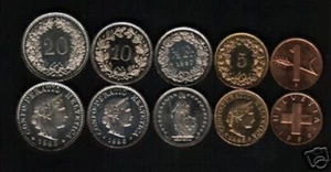 SWITZERLAND 1 5 10 20 1/2 FRANCS 1995-1998 CROSS UNC CURRENCY MONEY COIN 10 SETS - Picture 1 of 3