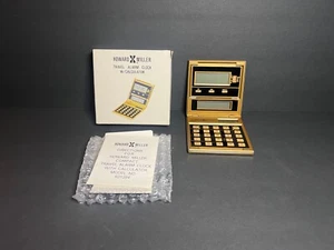 Calculadora reloj despertador de viaje vintage Howard Miller #621-294 dorado y negro - LEER - Imagen 1 de 5