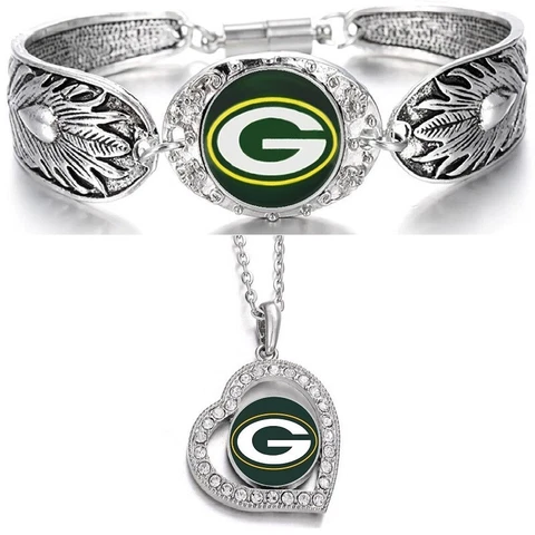 2 PcSet Green Bay Packers Womens Sterling Silver Necklace Bracelet Set D3D19 Cover
