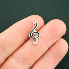 5 Treble Clef Charms Silver Tone And Black Enamel With Inset Rhinestone - E523