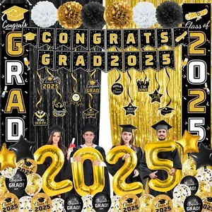 Graduation Decorations Class of 2025 Black and Gold Graduation Decorations In... - Picture 1 of 6