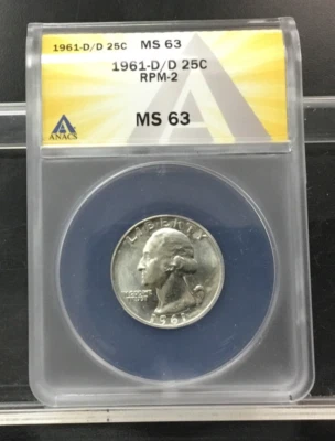 1961-D/D RPM-2 Washington Silver Quarter MS-63 Nice Variety D over D NORTH - Image 1 of 4