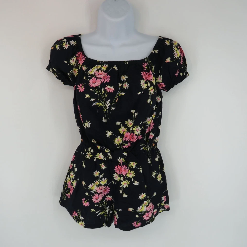 GAP One Piece Romper Girl's Navy Uniform Size 8 Soft Chambray Short Puff Sleeve