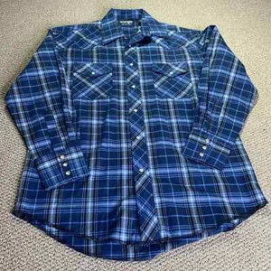 Wrangler Mens Shirt Size 15.5/33 Blue Plaid Western Snap Front Pockets - Picture 1 of 10