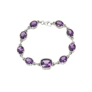 Natural Amethyst Tennis Bracelet Bangle Sterling Silver 14k white Gold over - Picture 1 of 2