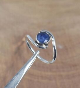 925 Solid Sterling Silver Faceted Simulated Blue Sapphire Ring-5 us r941