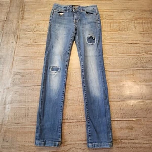 Lucky Brand Girls Jeans Sz 14 Zoe Jegging Style Distressed Stretch Patch Work - Picture 1 of 12