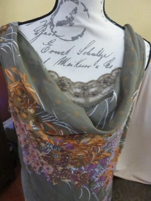 Vestido de Terciopelo Medianoche Floral Estampado Malva/Naranja con Detalle de Cuentas, Nuevo con Etiquetas Foto 1 de 4