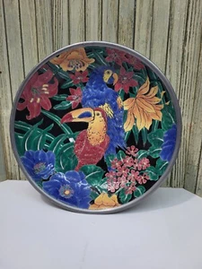 Neiman Marcus bunte exotische Tukan Papageien Vogel Porzellan Schale Emaille Unikat! - Bild 1 von 5