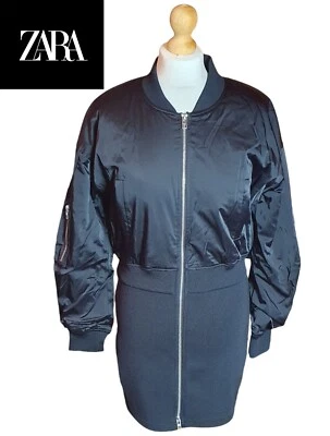 Vestido Zara Mini Acolchado Efecto Bomber Damas Negro Cremallera Completa Mujer Chaqueta Bomber Foto 1 de 4