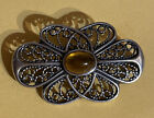 Vintage Quality Sterling Silver And Amber 925 Brooch Pin Lovely ??